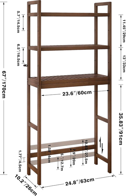 SMIBUY Bathroom Storage Shelf, Bamboo Over-The-Toilet Organizer Rack, Freestanding Toilet Space