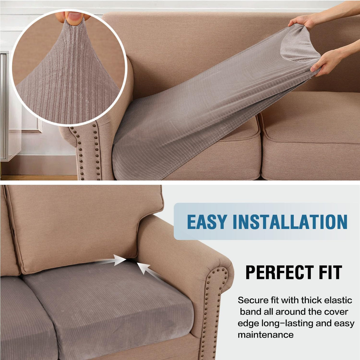 H.VERSAILTEX Velvet Stretch Couch Cushion Cover Plush Cushion Slipcover for Chair Loveseat Sofa