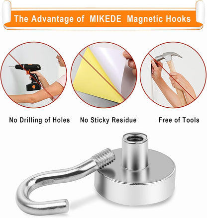 MIKEDE Magnetic Hooks Heavy Duty, 28Lbs Neodymium Magnets with Hooks for Refrigerator, 10Pcs Strong
