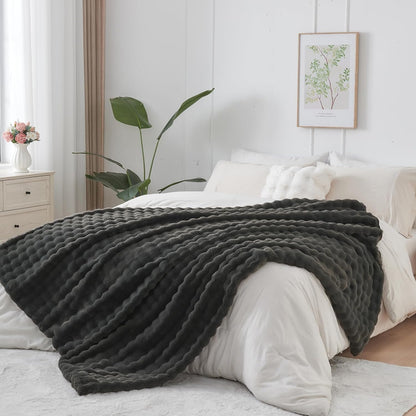 NEWCOSPLAY Faux Fur Twin Blanket Grey Bubble Blanket Thick Warm Soft for Couch Sofa Bed 550GSM