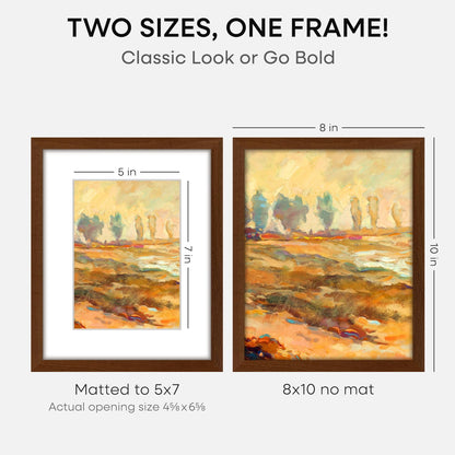 Homeforia 8x10 Picture Frame Brown, High End Dark Oak 8 x 10 Walnut Wooden Frames with Mat 5 by 7