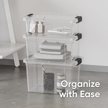 Superio Storage Bins with Lids- 2 Pack, 7.4 Qt Clear Boxes for Organizing, Stackable Plastic