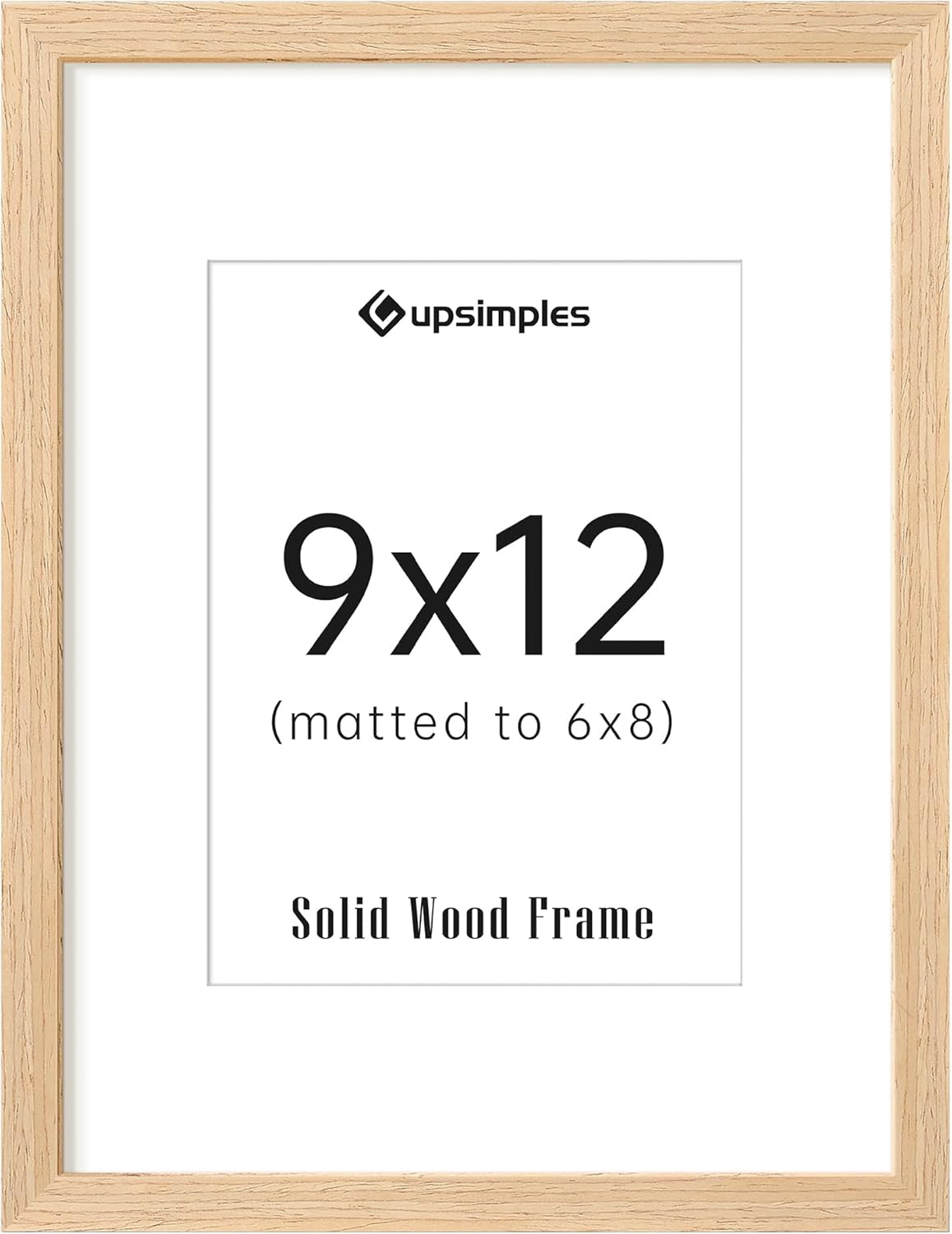 upsimples 9x12 Frame, Natural Solid Wooden Picture Frames, Display 6x8 with Mat or 9 x 12 Without