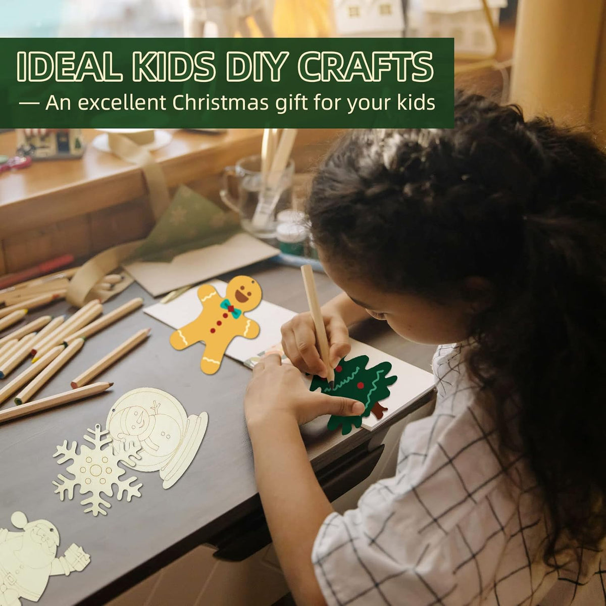Wooden Christmas Ornaments, 176 PCS Unfinished Predrilled Wood Ornaments Set with 72 Blank Wood