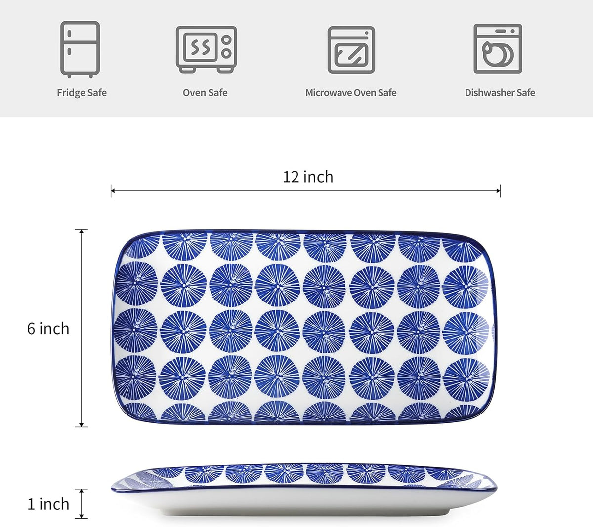 Selamica Ceramic Rectangular Serving Platters Set of 4, 12 Inch Serving Trays/Dishes for Party