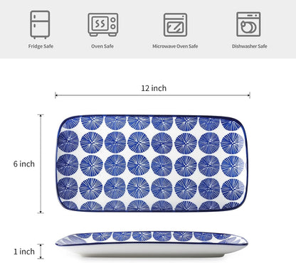Selamica Ceramic Rectangular Serving Platters Set of 4, 12 Inch Serving Trays/Dishes for Party