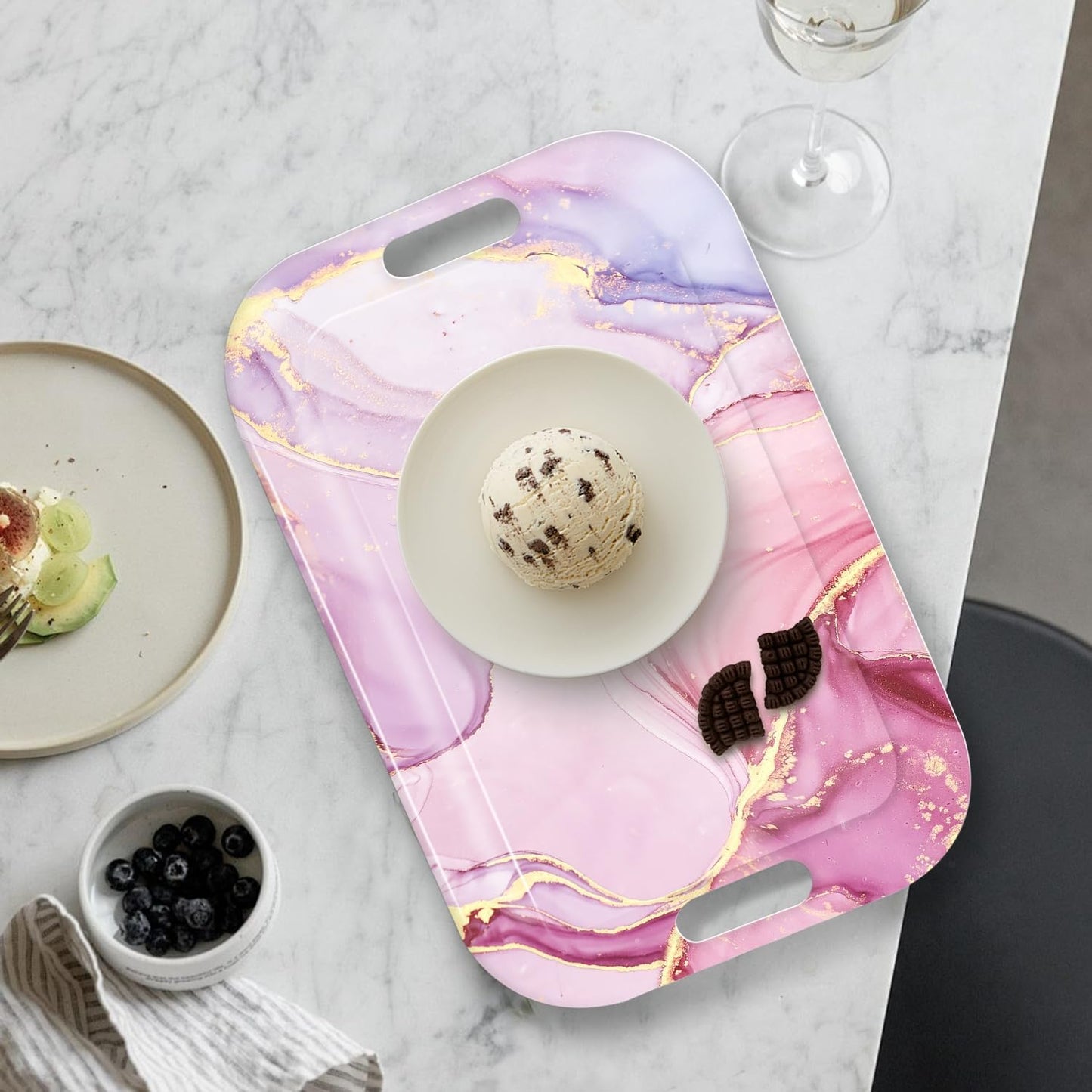 Serving Trays with Handles, 14.5 x 9.8 inch Rectangular Plastic Tray for Restaurant, Kitchen