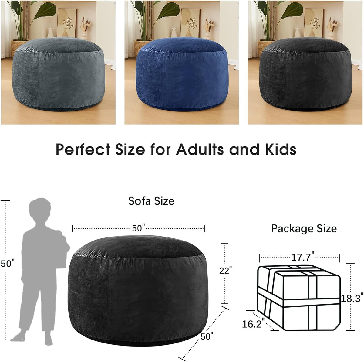 Bean Bag Chairs for Adults - Memory Foam Furniture BeanBag Chair - Kids/Teens Sofa with Soft Micro