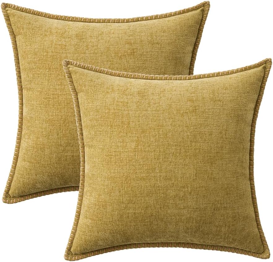 MIULEE Pack of 2 Couch Throw Pillow Covers 16x16 Inch Mustard Yellow Farmhouse Decorative Pillow