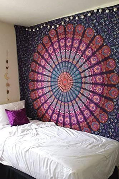 Bless International Handmade Indian hippie Bohemian Psychedelic Peacock Mandala Wall hanging