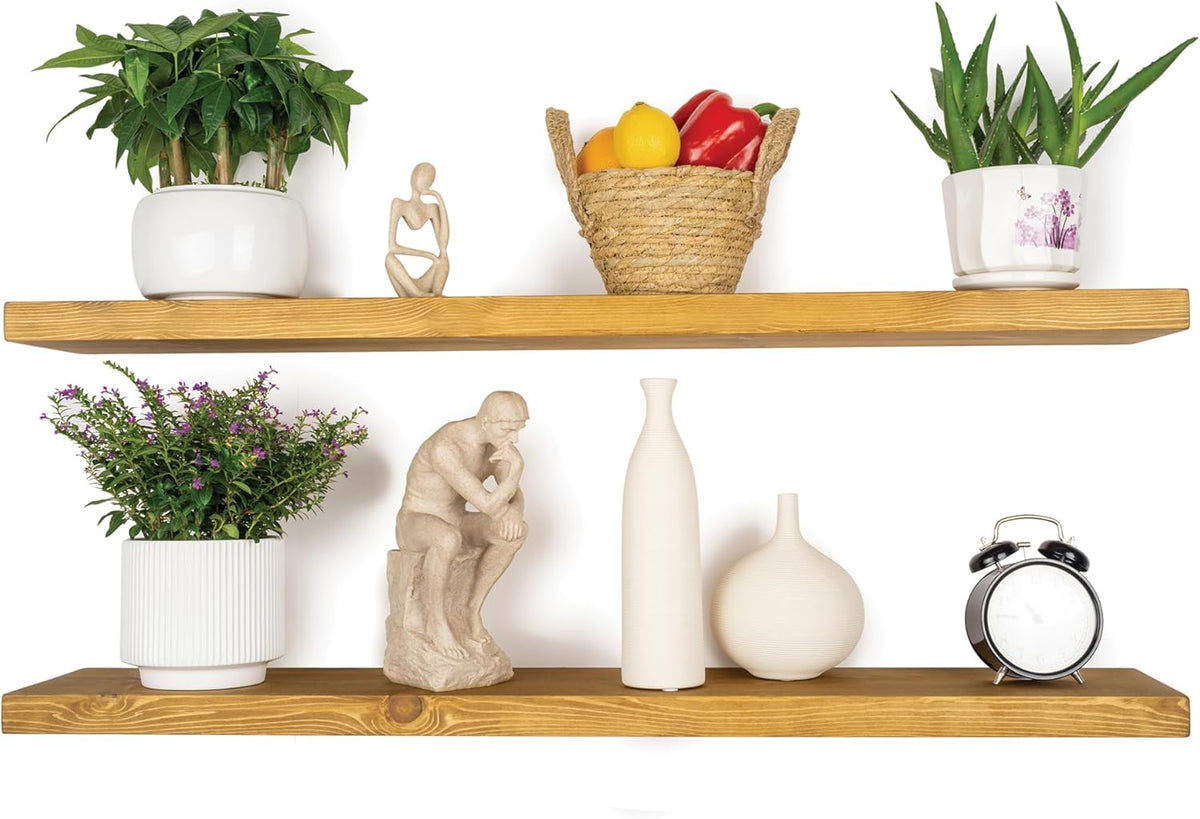 BGMG Wood Floating Shelves 48 inch Set of 2, Rustic Wooden Wall Mount Shelves for Living Room