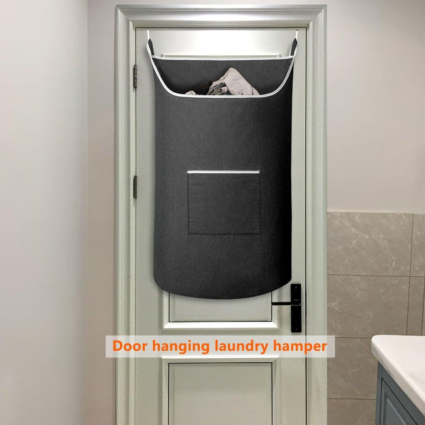 XL Hanging Laundry Hamper Bag, Black Door Hanging Hamper with Large Openging Hanging Laundry Hamper