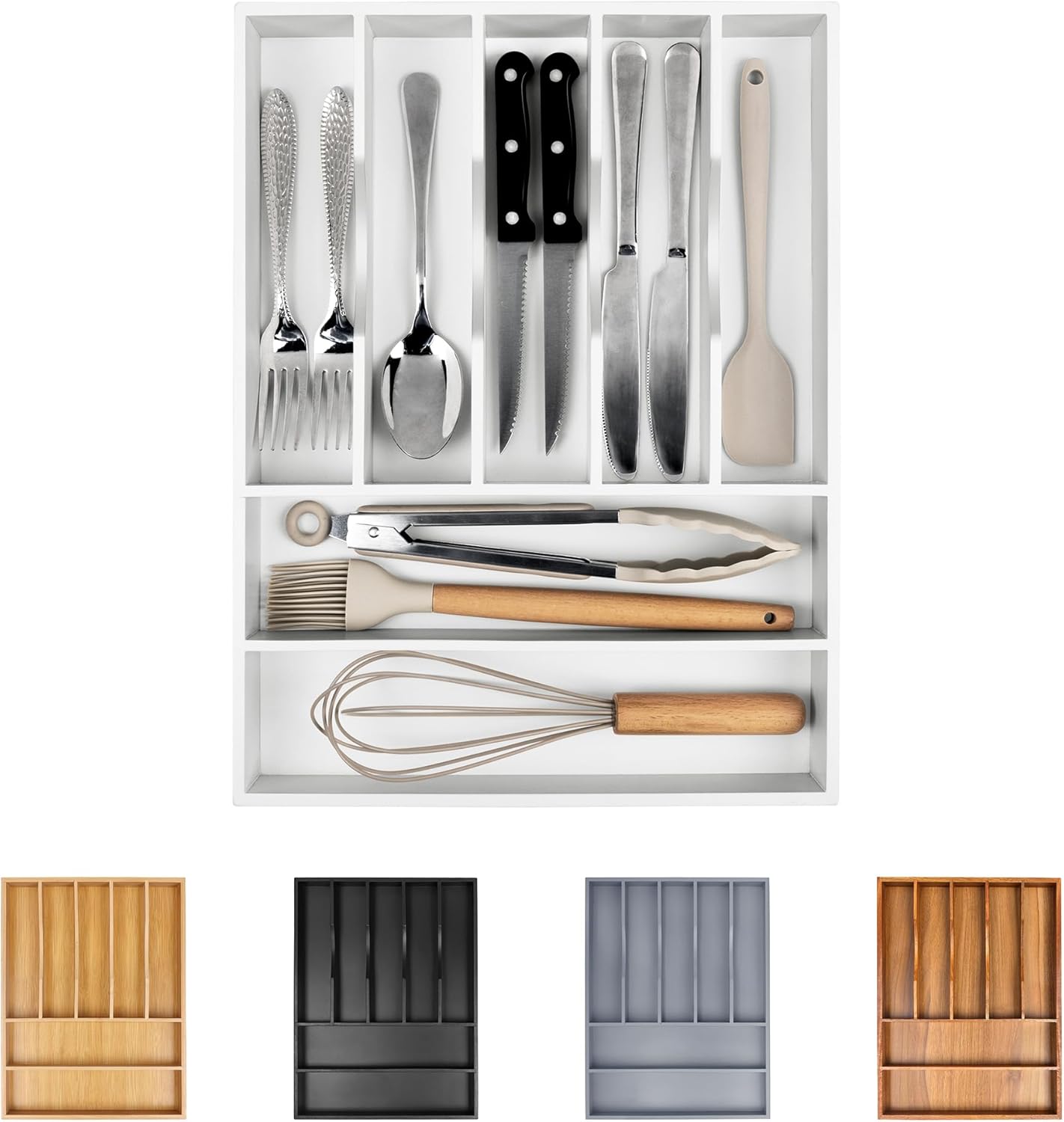 Kitchen Silverware Drawer Organizer and Storage Deep Cookware Utensil Cutlery Rack Office Drawer