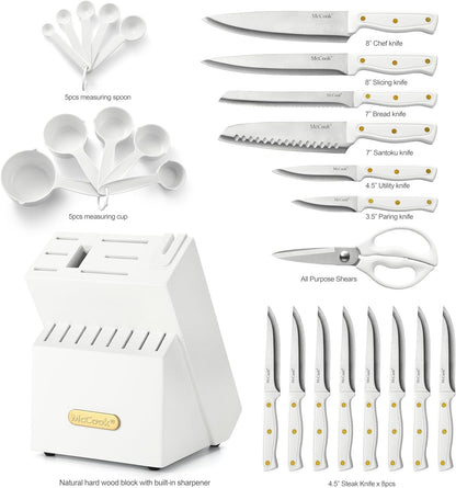 McCook® Knife Sets, White High Carbon Stainless Steel Kitchen Knife Sets with with Built-in