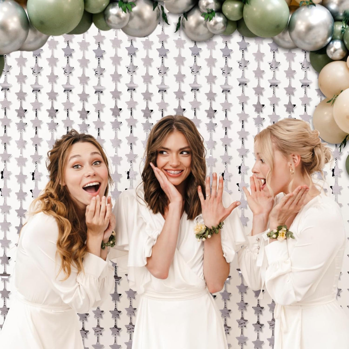 LOLStar 2 Pack Glitter Silver Stars Birthday Decorations 3.3X6.6 ft Each Silver Star Backdrop Foil