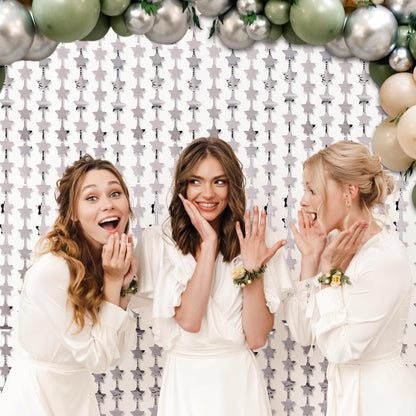 LOLStar 2 Pack Glitter Silver Stars Birthday Decorations 3.3X6.6 ft Each Silver Star Backdrop Foil