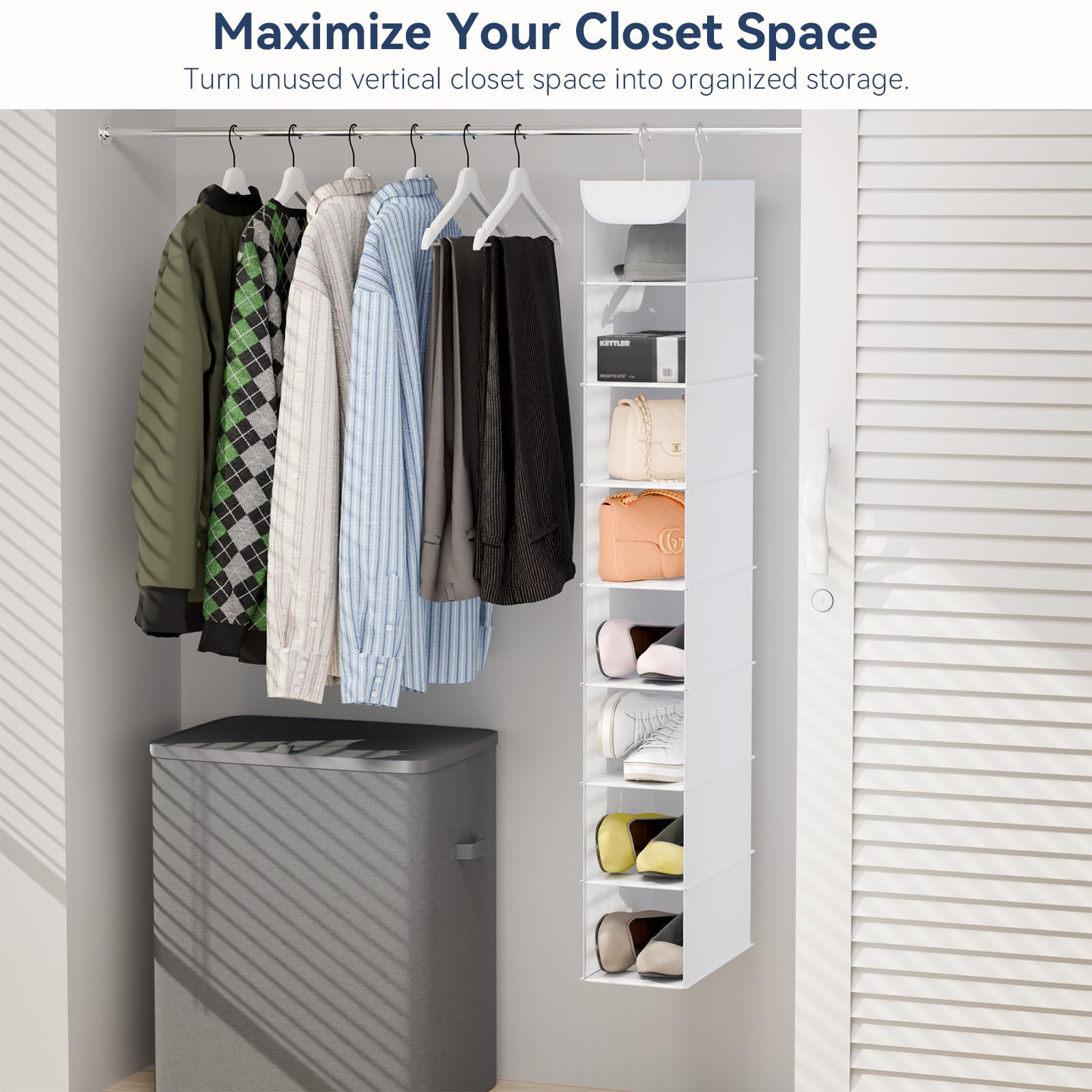 Whitmor Hanging Shoe Organizer, 8 Shelves-Hanging Closet Organizer, Hanging Shoe Rack for Small
