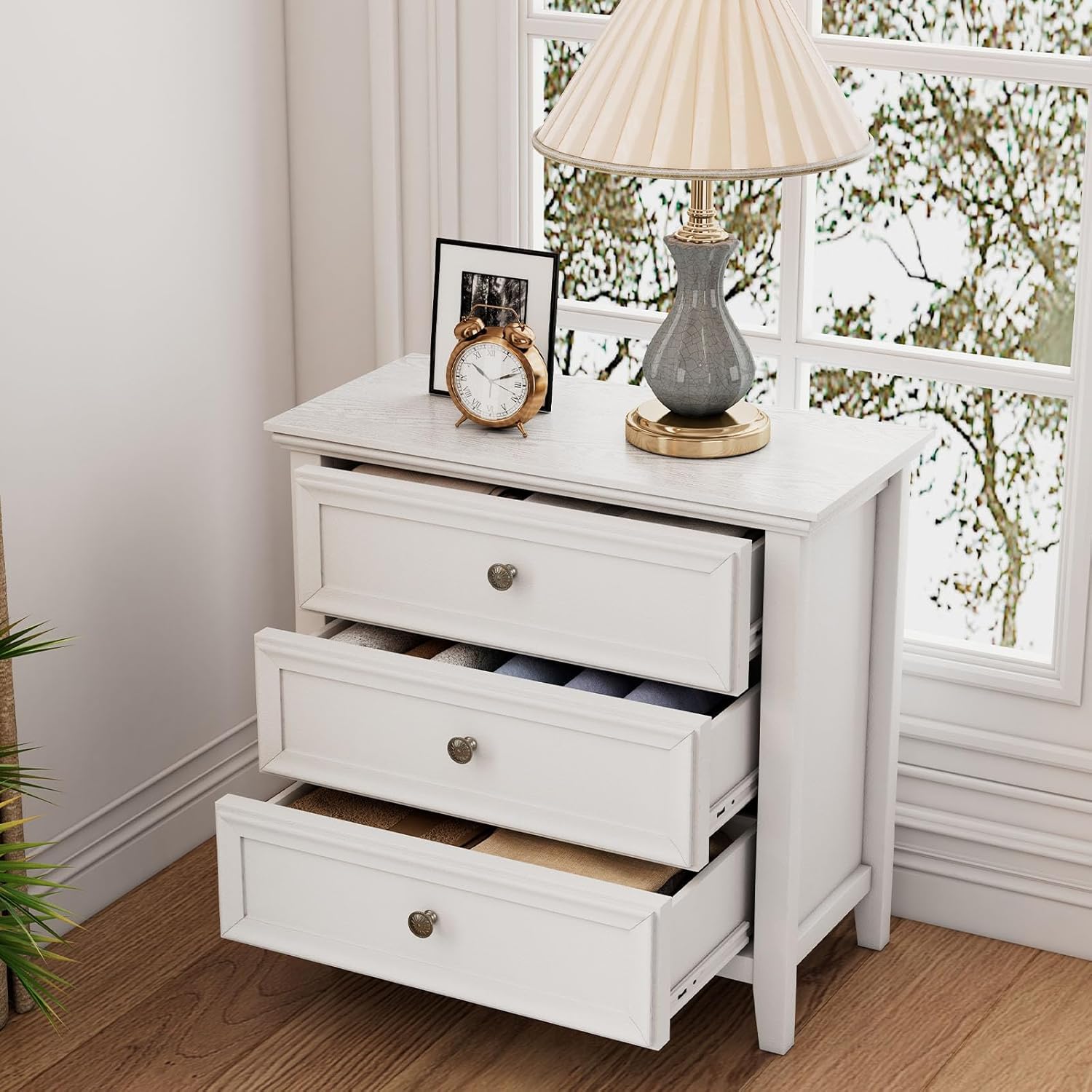 BLANKSPACE White Dresser, 3 Chest Drawer Dresser for Bedroom, Large Capacity Nightstand, Modern