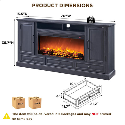 Fireplace TV Stand for 80 Inch TV, 35.7" Tall Farmhouse Entertainment Center W/36'' Electric