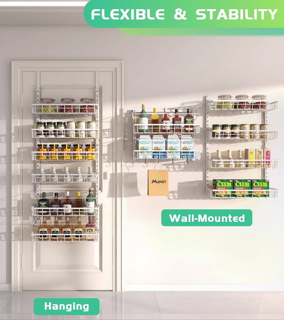 Over The Door Pantry Organizer, Wall Mount Spice Rack, Pantry Hanging Storage and Organization, 6
