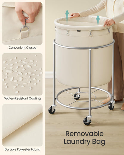SONGMICS Laundry Basket, Rolling Steel Frame with 2 Locking Wheels, 240 L