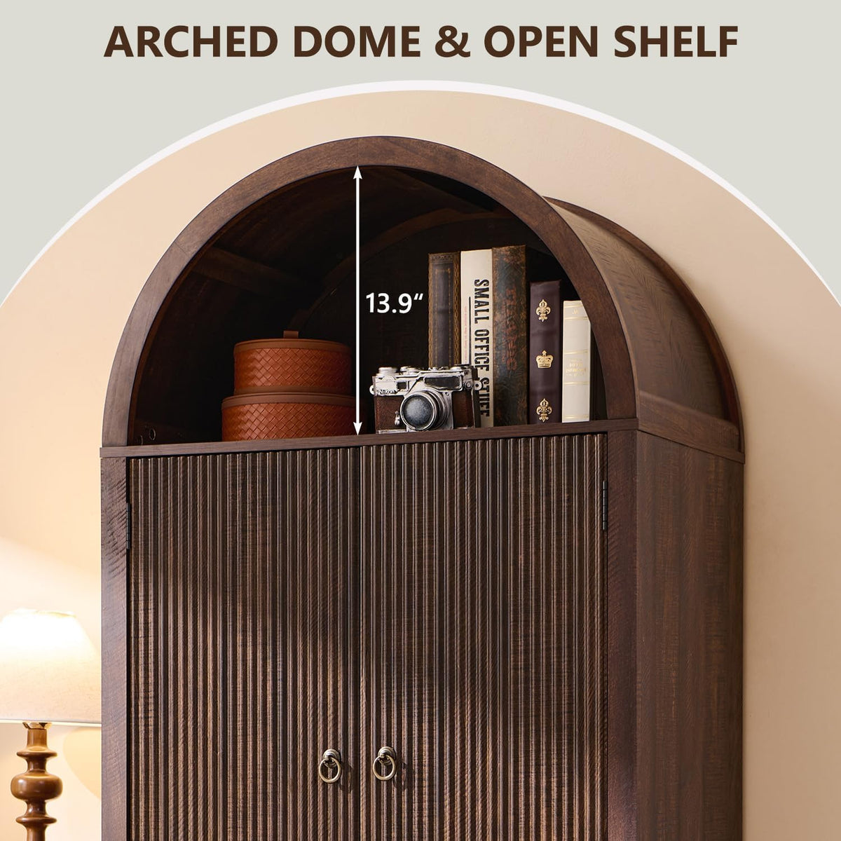 71" Tall Arched Bathroom Storage Cabinet, Modern Fluted Storage Cabinet w/Doors, 3 Adjustable