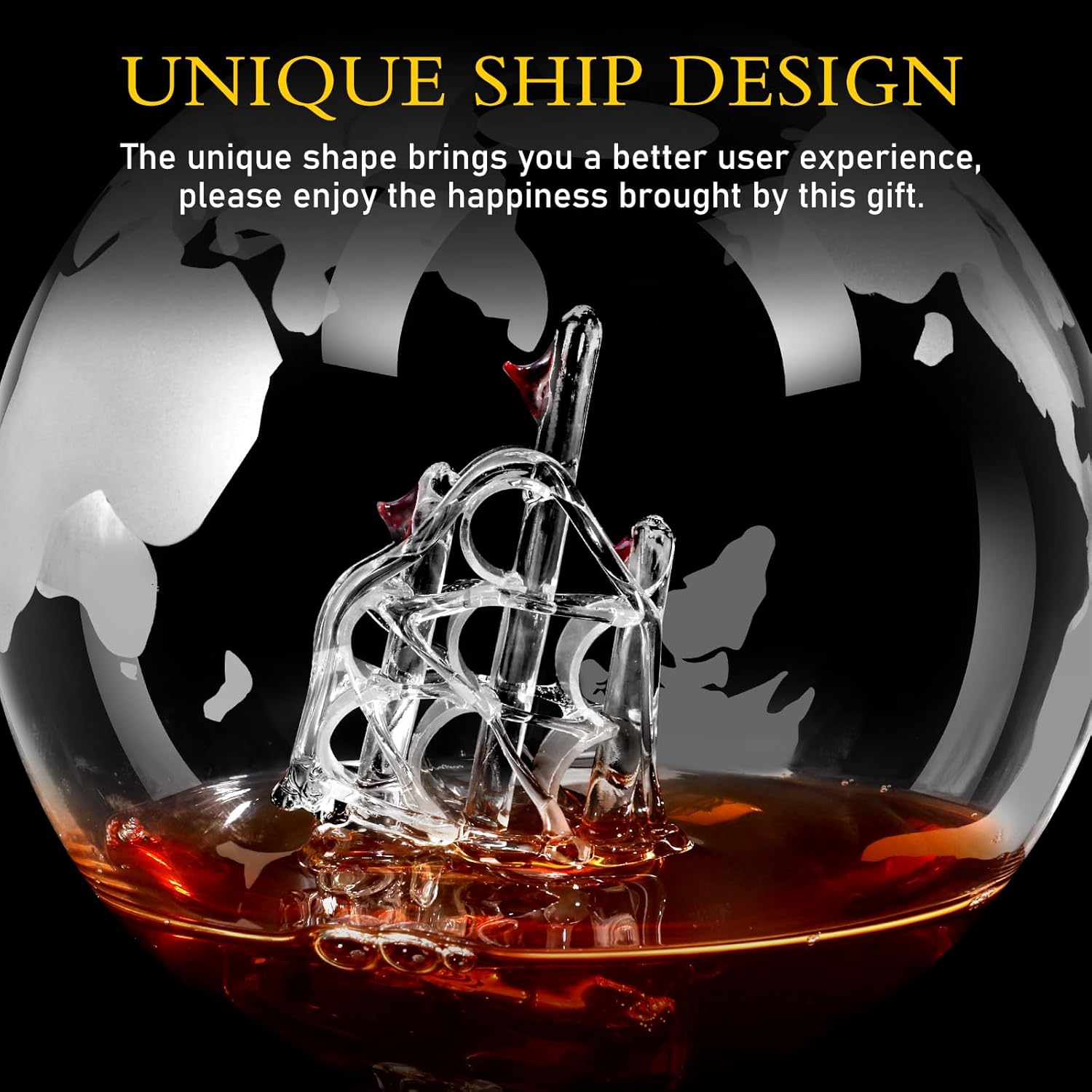 Whiskey Decanter Sets for Men, Whiskey Decanter Globe Set with 2 Etched Globe Whisky Glasses for