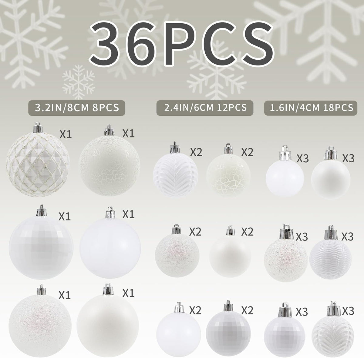 LANGXUN 36pcs White Christmas Tree Decorations Balls, Bolas De Navidad, 2025 Christmas Decor