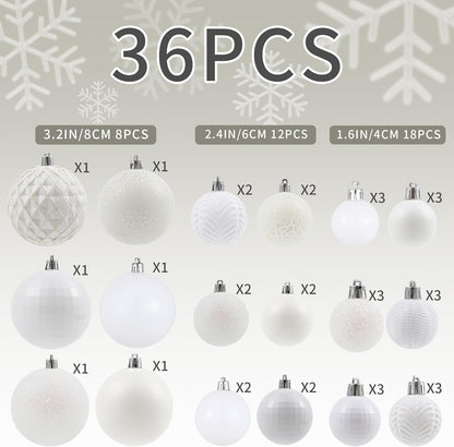 LANGXUN 36pcs White Christmas Tree Decorations Balls, Bolas De Navidad, 2025 Christmas Decor