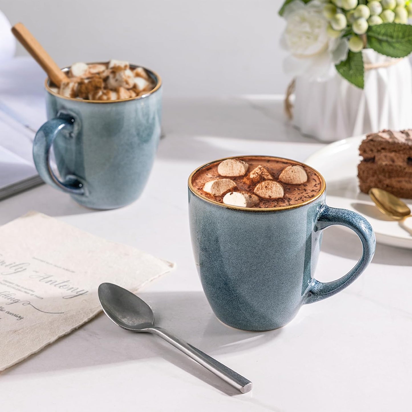 GBHOME Ceramic Coffee Mugs Set of 6, 12oz Stoneware Coffee Mugs Set For Dad Mom Women MEN, Light