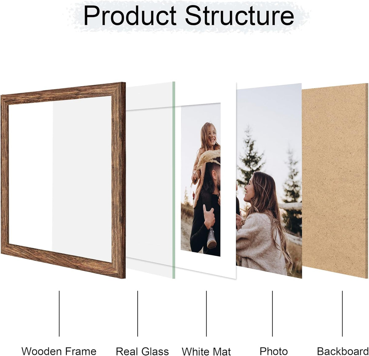 12x12 Picture Frame Set of 4, 12 x 12 Wood Photo Frames with Mat for 10x10 or 30x30cm Diamond