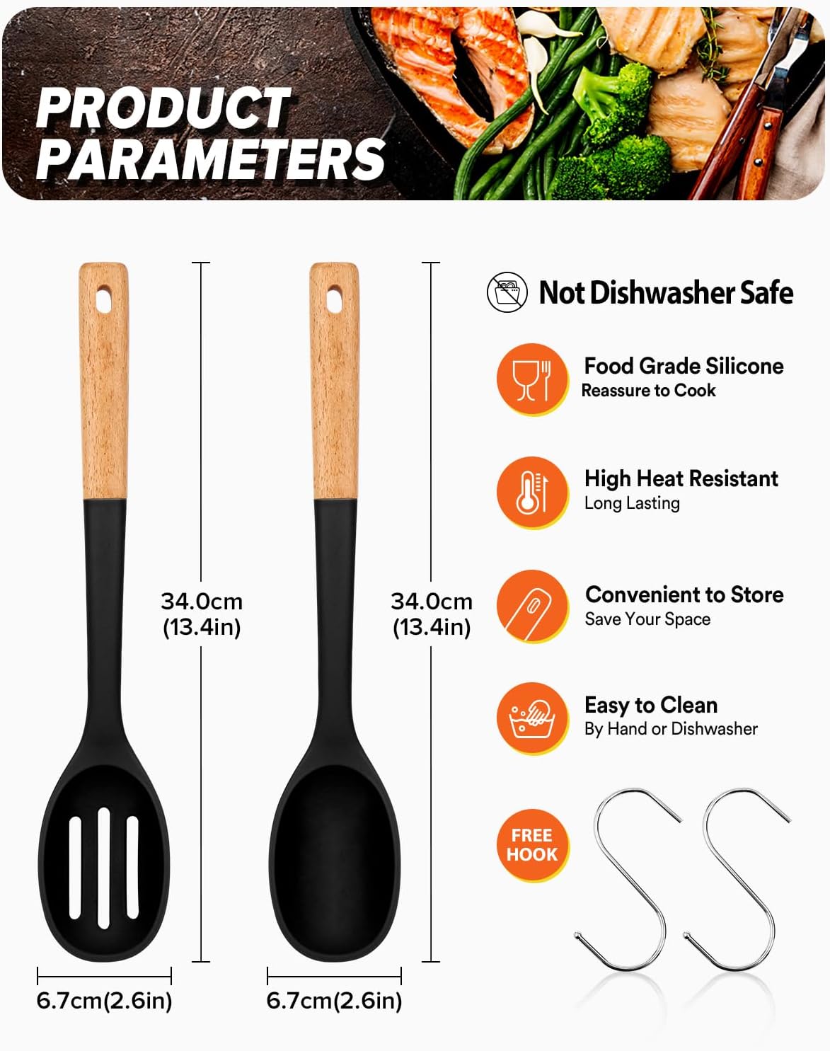 Silicone Cooking Spoons, Great for Scooping Sides and Serving Hearty Stews, BPA-Free Matte