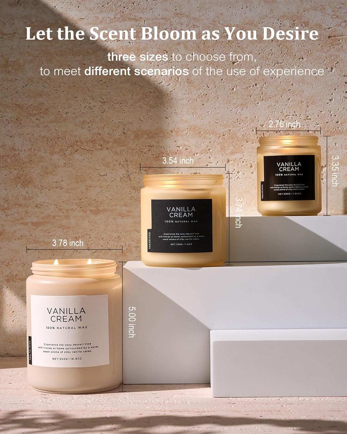 M&SENSE Vanilla Soy Candles, Large 2 Wick Jar Candle 19.4oz, 110 Hours Burning Time, 100% Natural