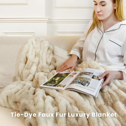 Faux Fur Blanket, Throw Blanket for Couch, Fluffy Blanket with Stretch Ruched Design, Ultra Soft
