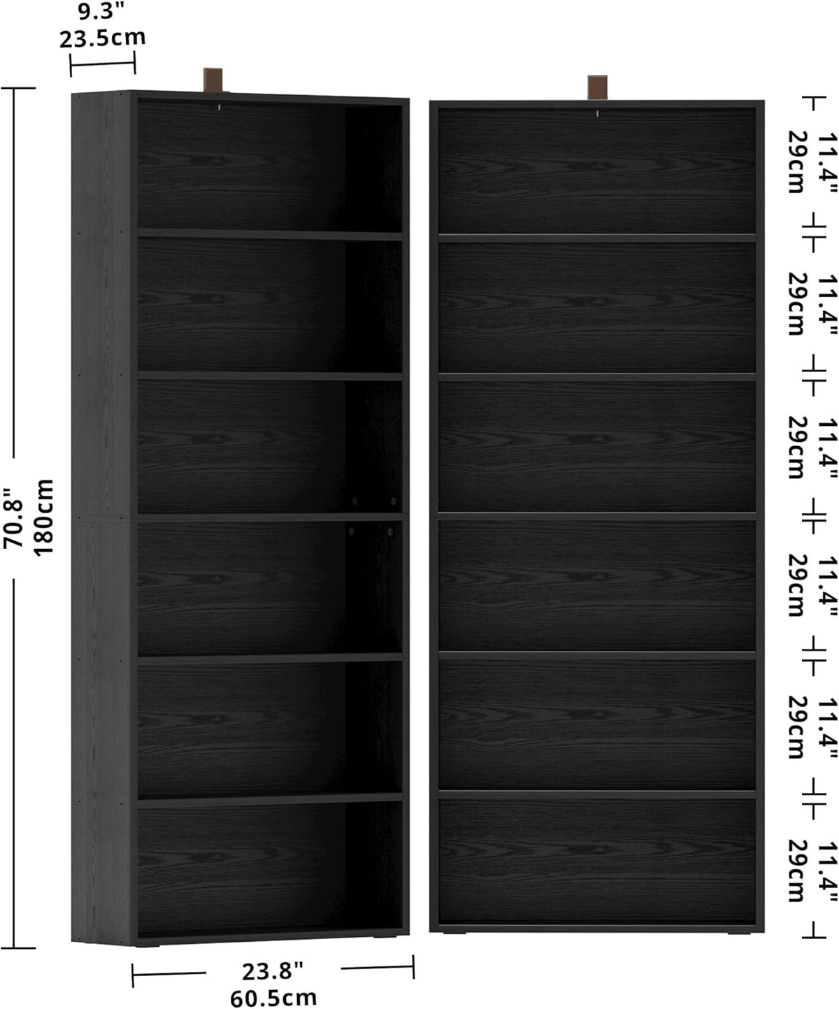 IRONCK Bookshelves and Bookcases Set of 2 Floor Standing 6 Tiers Display Storage Shelves 70 in Tall