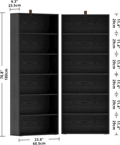 IRONCK Bookshelves and Bookcases Set of 2 Floor Standing 6 Tiers Display Storage Shelves 70 in Tall