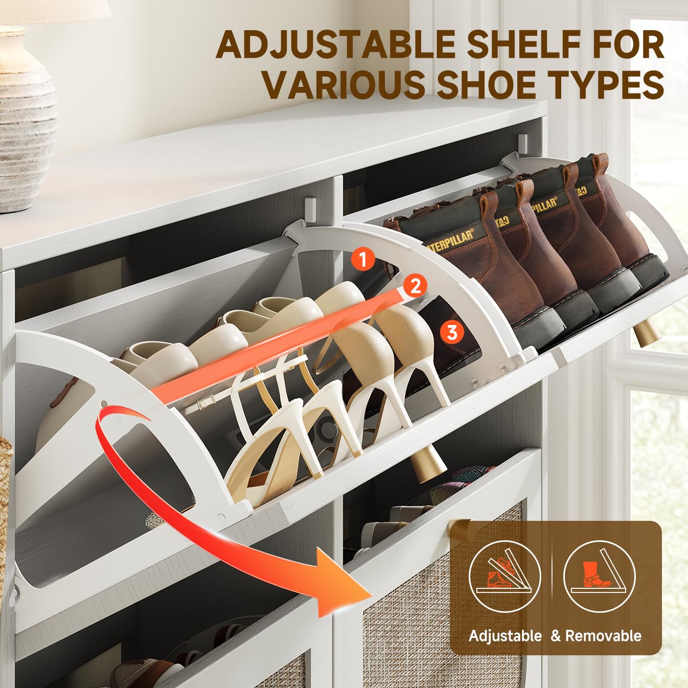 Nicetree Rattan Shoe Cabinet for Entryway, 9.5" Ultra-Thin Narrow Shoe Rack with 4 Flip Drawers