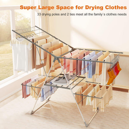 Bigzzia Clothes Drying Rack Foldable, 2-Level Large Laundry Drying Rack Collapsible, Stainless