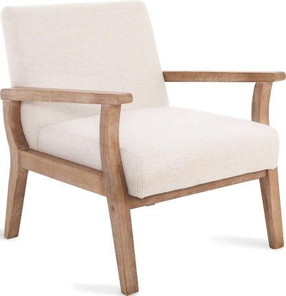 Accent Chair Mid Century Modern Armchair, Linen Upholstered Living Room Accent Armchair with Wood