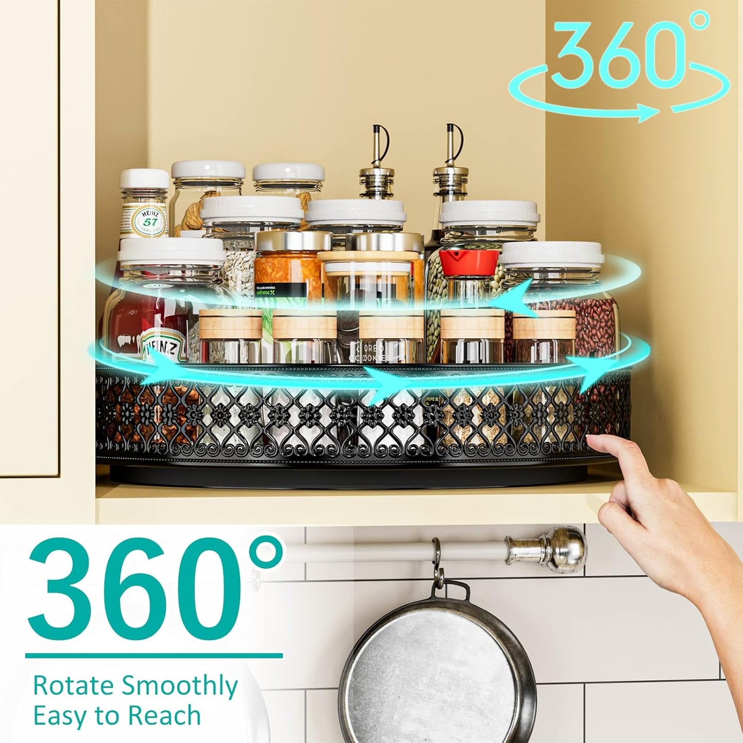 Ovicar Lazy Susan Turntable Organizer - 13 inch Rotating Spice Rack Metal Lazy Susan for Cabinet