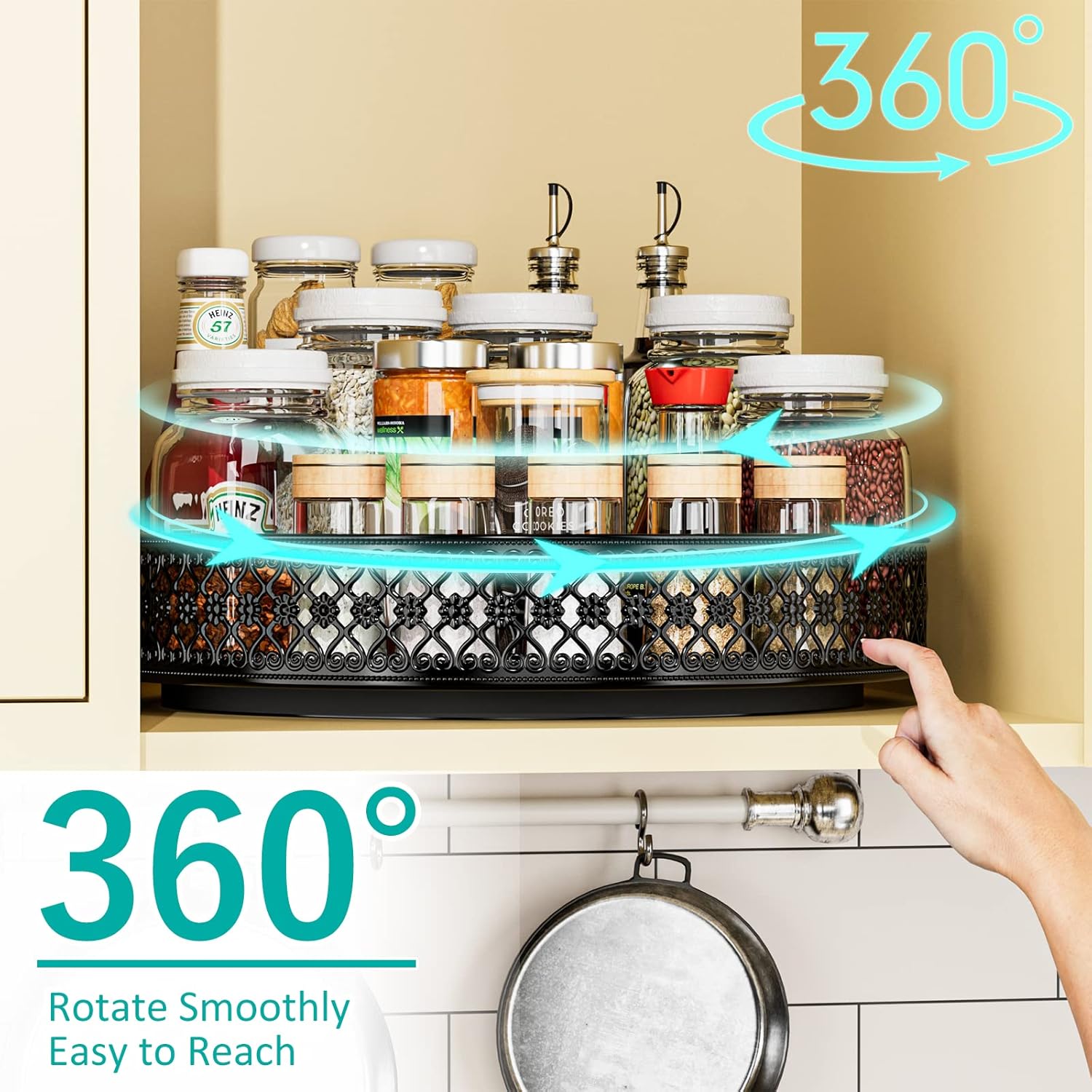 Ovicar Lazy Susan Turntable Organizer - 13 inch Rotating Spice Rack Metal Lazy Susan for Cabinet