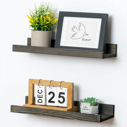 Picture Ledge Wall Shelves 16 inch Width Set of 2, Solid Pine Wood Rustic Floating Ledge Shelves