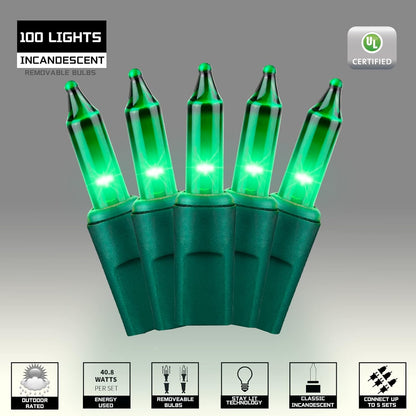 100LIGHTS Green Extra-Bright with End Connectors Christmas Decorative Lights 5.98m UL Certified