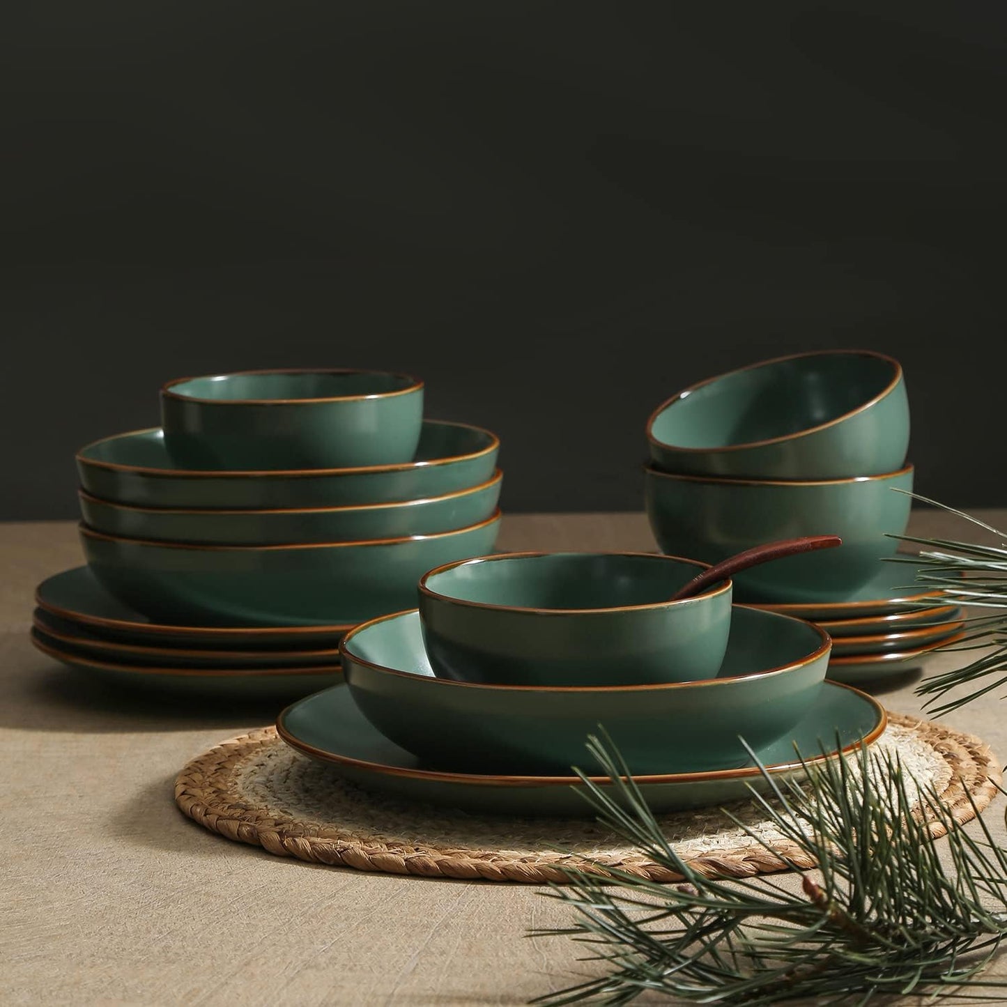Stone Lain Brasa Modern Stoneware 16 Piece Dinnerware Sets, Plates and Bowls Sets, Dish Set for 4