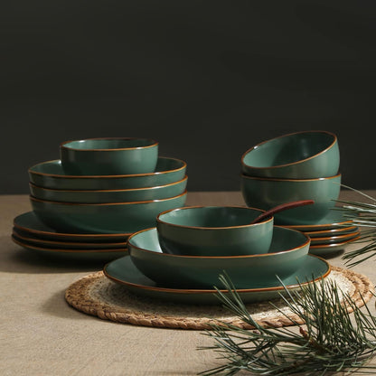 Stone Lain Brasa Modern Stoneware 16 Piece Dinnerware Sets, Plates and Bowls Sets, Dish Set for 4