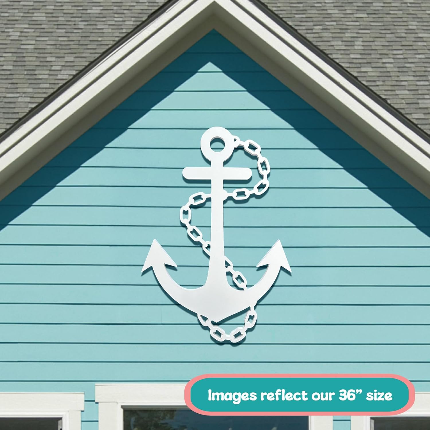 Outdoor Anchor Wall Decor, Nautical Beach House Sign, Weatherproof PVC Anchor with Chain, Ocean