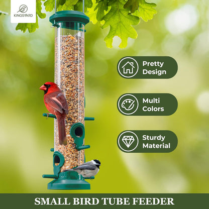 Kingsyard 2 Pack Tube Bird Feeders for Outdoors Hanging, Premium Hard Plastic Bird Feeder with 6
