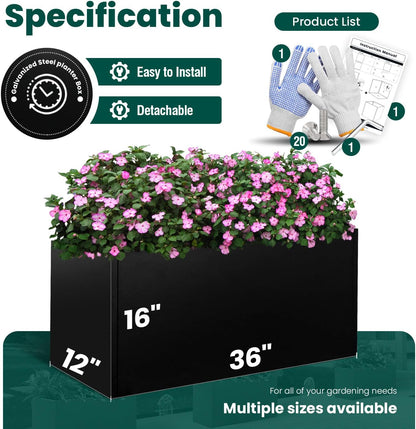 Black Planter Box Galvanized Steel Metal Planter Rectangular Indoor Large Outdoor Planters Steel