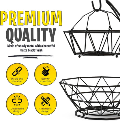 Fruit Basket with Banana Hanger and Fruit Bowl. Kitchen Counter Fruit Bowl with Banana Holder used