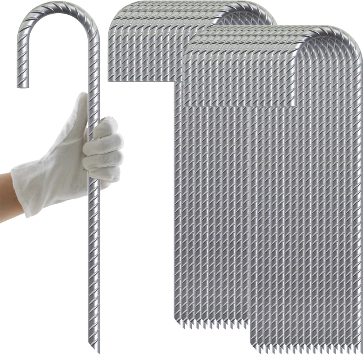 AAGUT Rebar Stakes 32 Pack 12'' Ground Stakes 3/8" Heavy Duty J Hook Anchors, Plant Support Garden